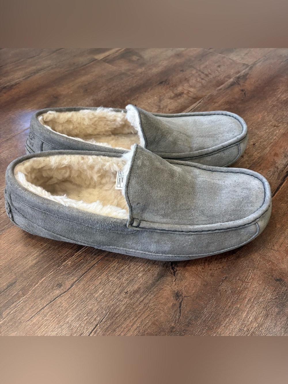 UGG Australia Ascot Slippers Men’s 13 Gray Suede Sheepskin Lined Moccasins